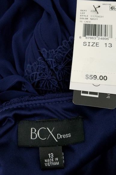 NWT BCX Navy Blue Dress w/Straps size 13 - Picture 2 of 7